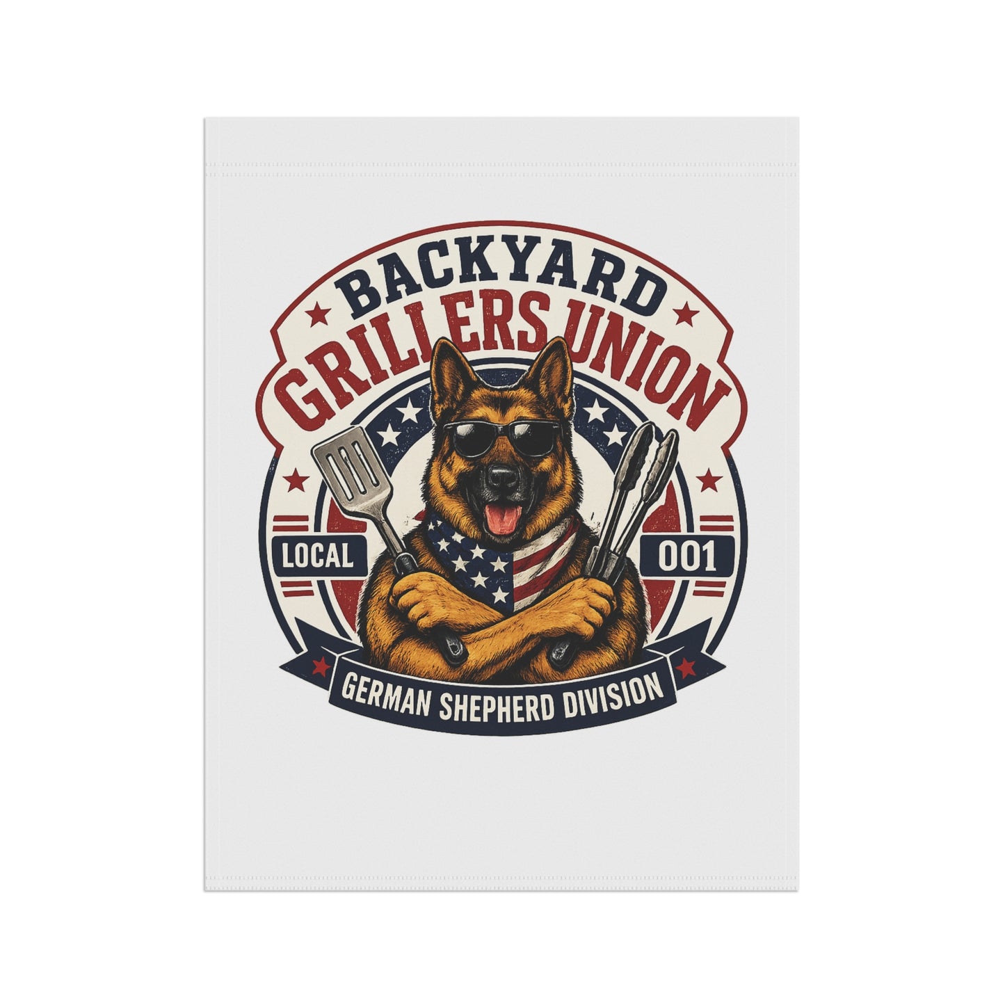 Garden Flag — "Backyard Grillers Union" German Shepherd BBQ Banner