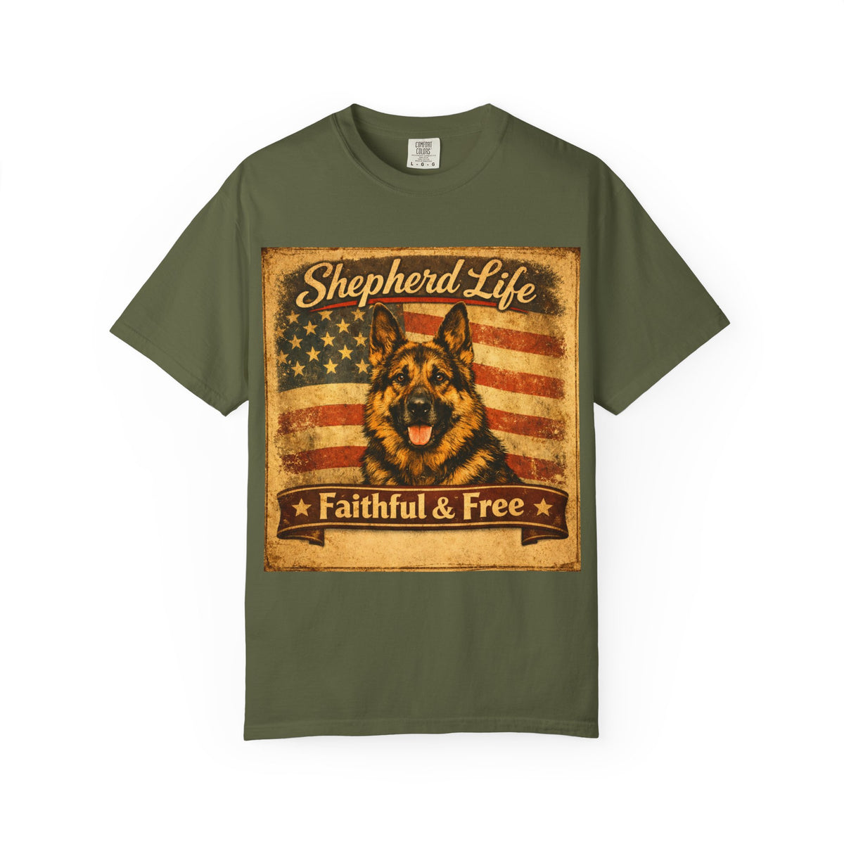 Shepherd Life T-Shirt | Faithful & Free German Shepherd Patriotic Shirt