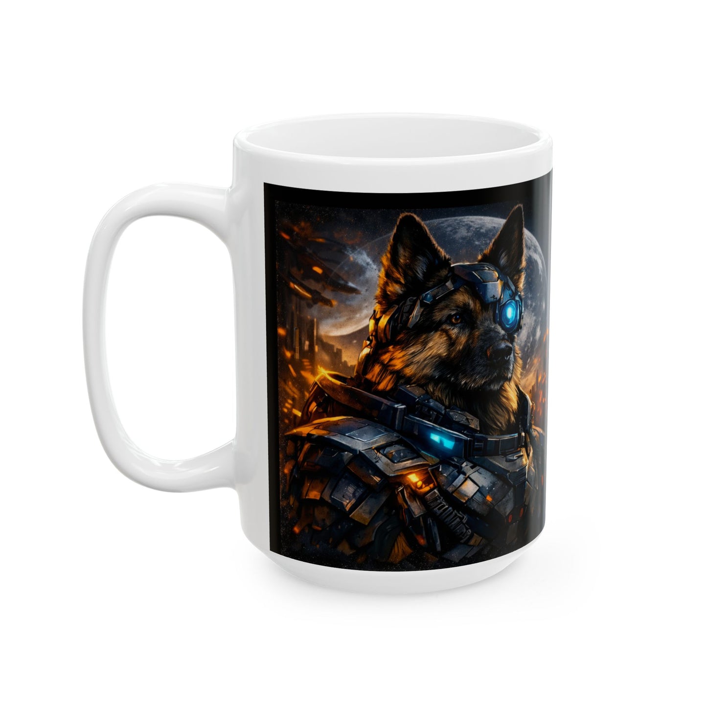 Cyberpunk German Shepherd Illustration Mug | Ceramic Mug