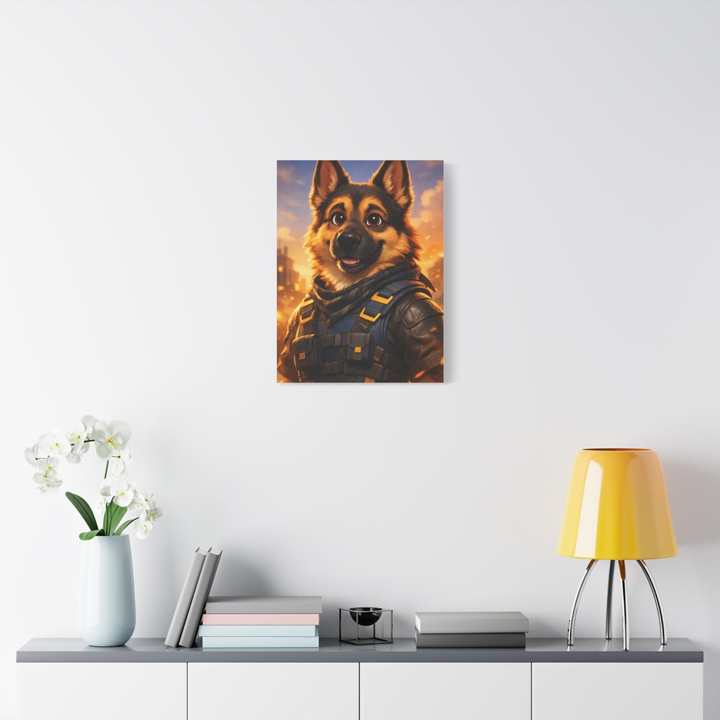 German Shepherd Hero Art – Tactical Dog Character Wall Canvas | Cinematic GSD Decor | Matte Stretched 1.25"