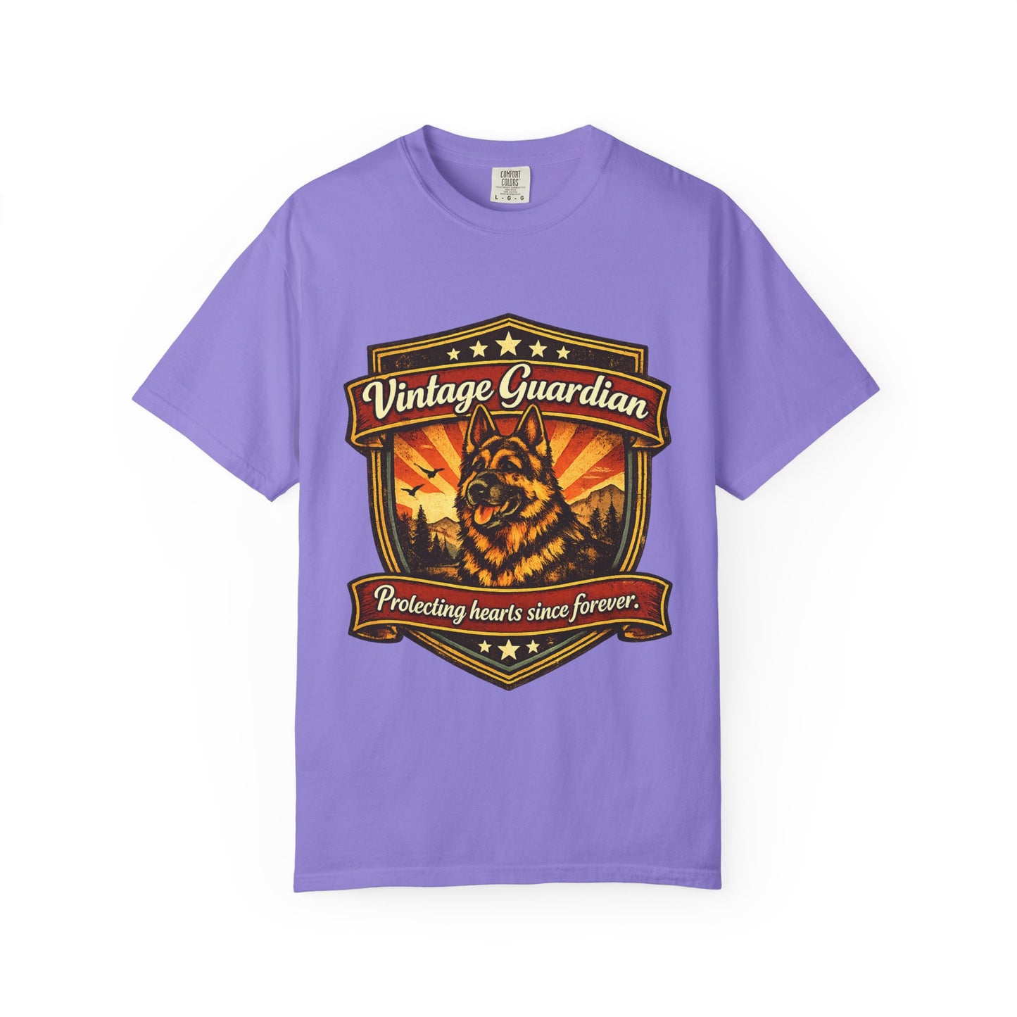 Vintage Guardian German Shepherd T-Shirt | Dog Badge Shield Design