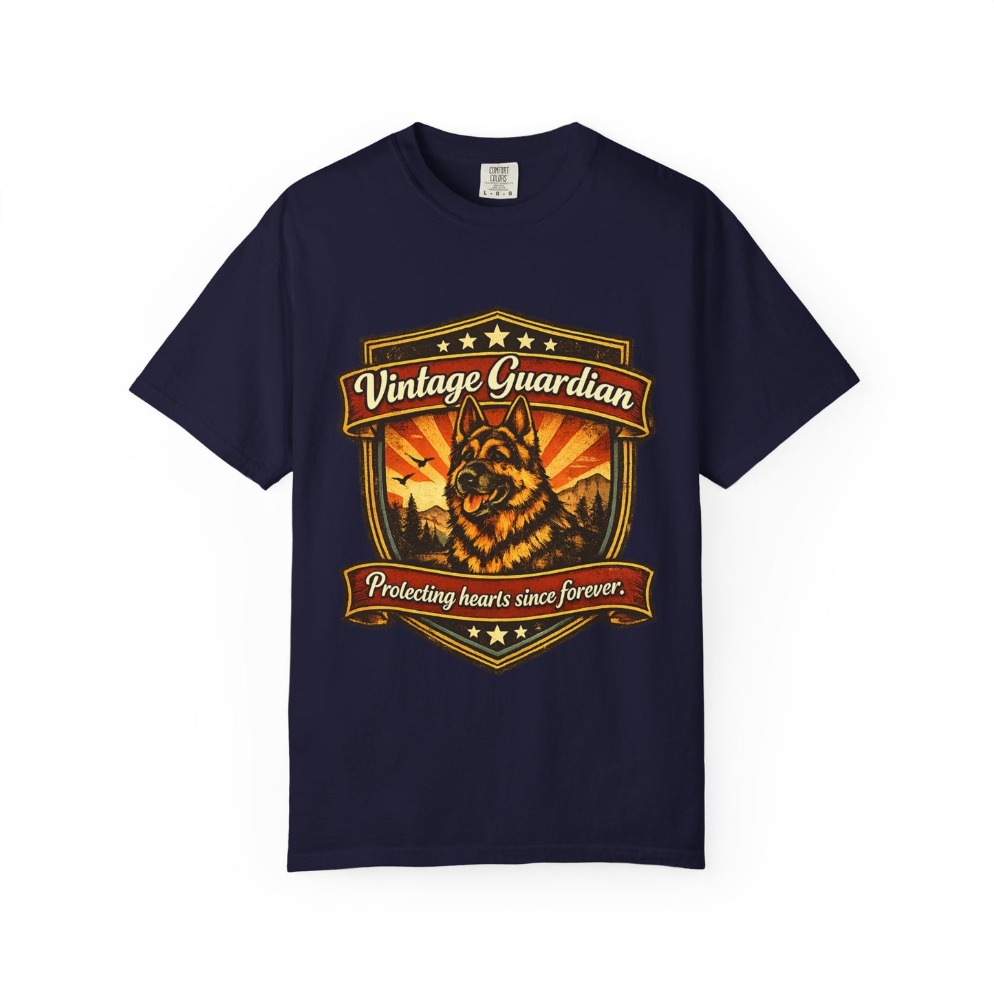 Vintage Guardian German Shepherd T-Shirt | Dog Badge Shield Design