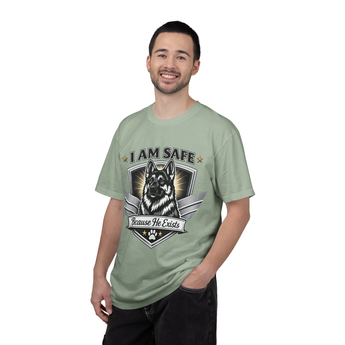 I Am Safe Because He Exists German Shepherd T-Shirt