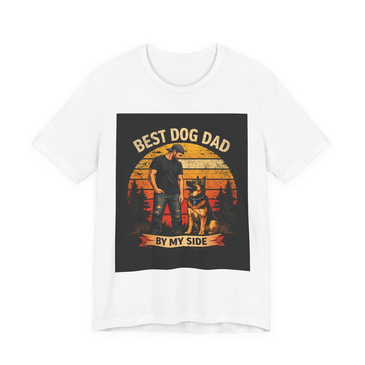 Best Dog Dad by My Side Tee | Man with German Shepherd Vintage Sunset