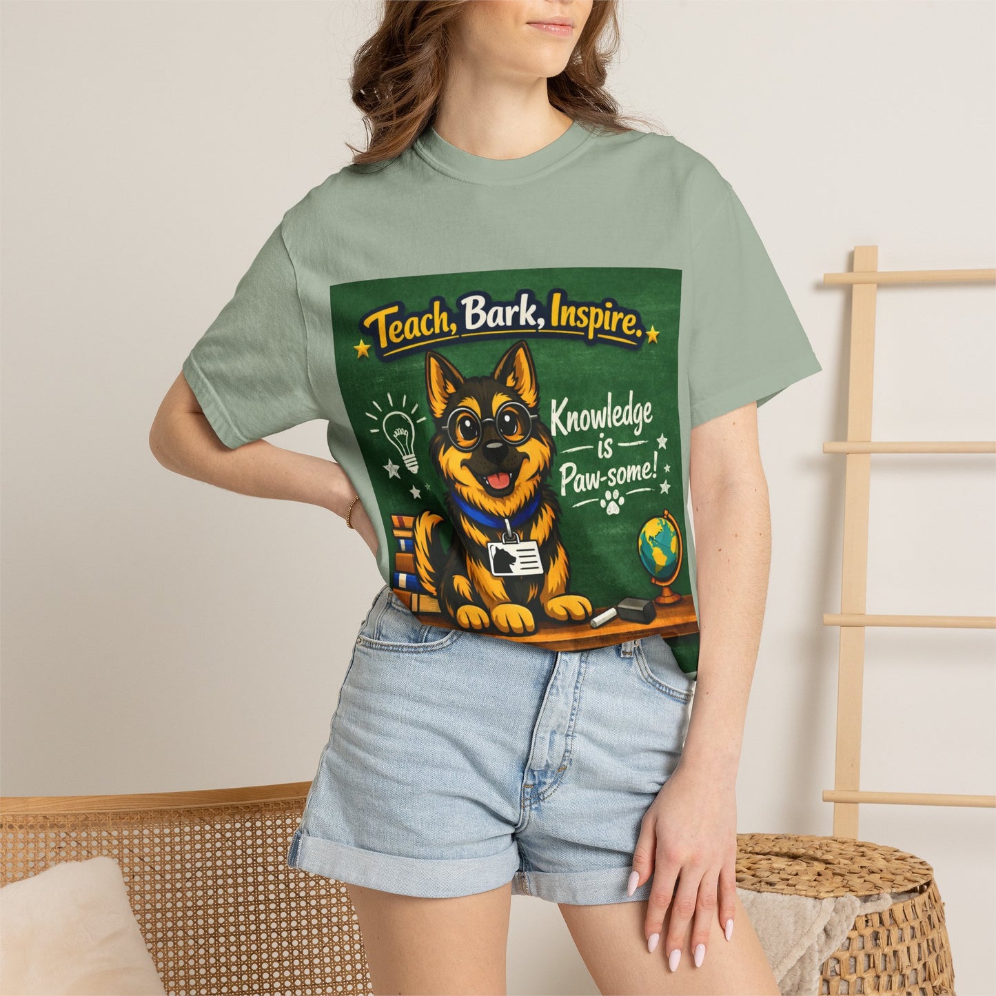 Teach Bark Inspire German Shepherd T‑Shirt – Knowledge Is Paw‑some Teacher Tee | Classroom Dog Lover Shirt | Bella Canvas 3001