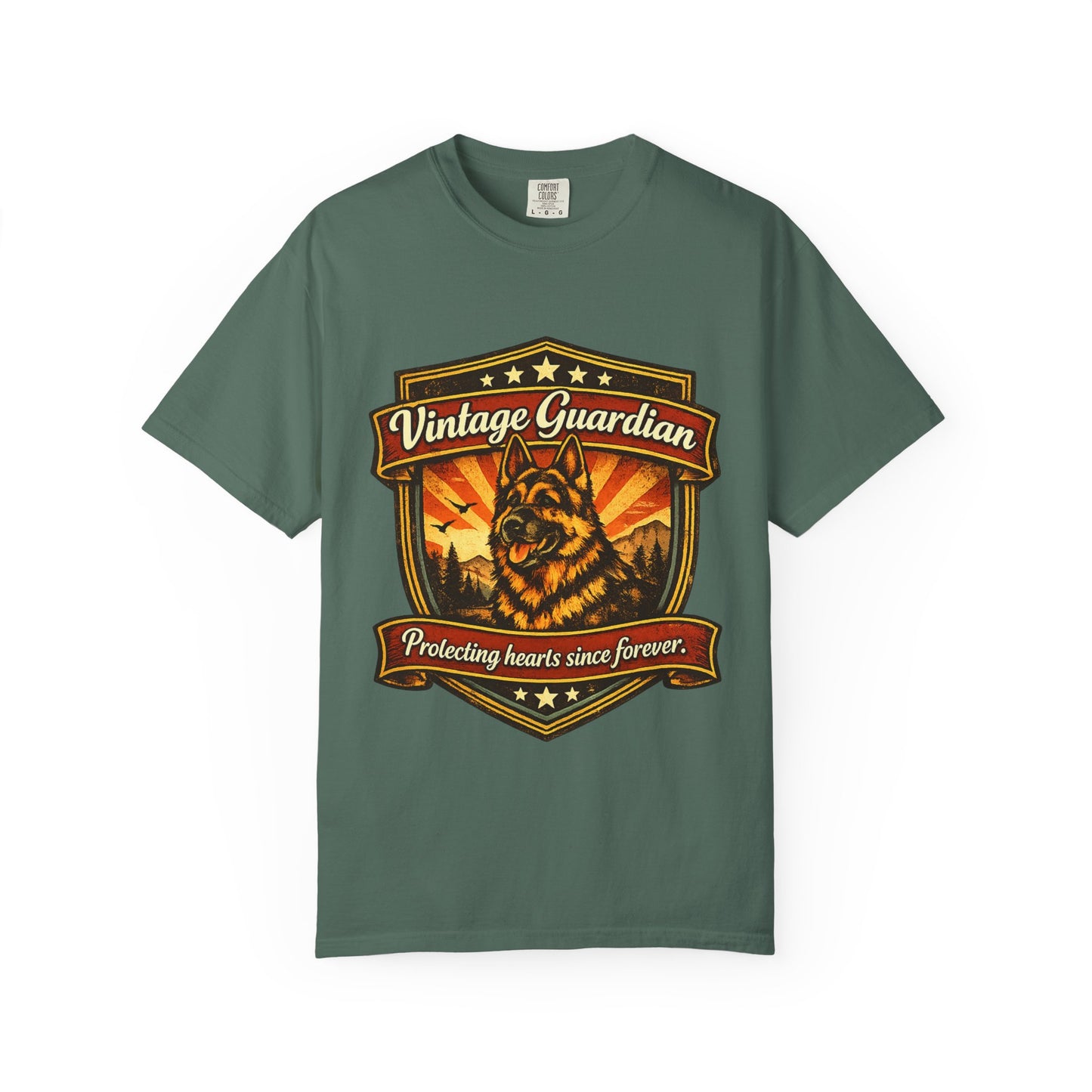 Vintage Guardian German Shepherd T-Shirt | Dog Badge Shield Design
