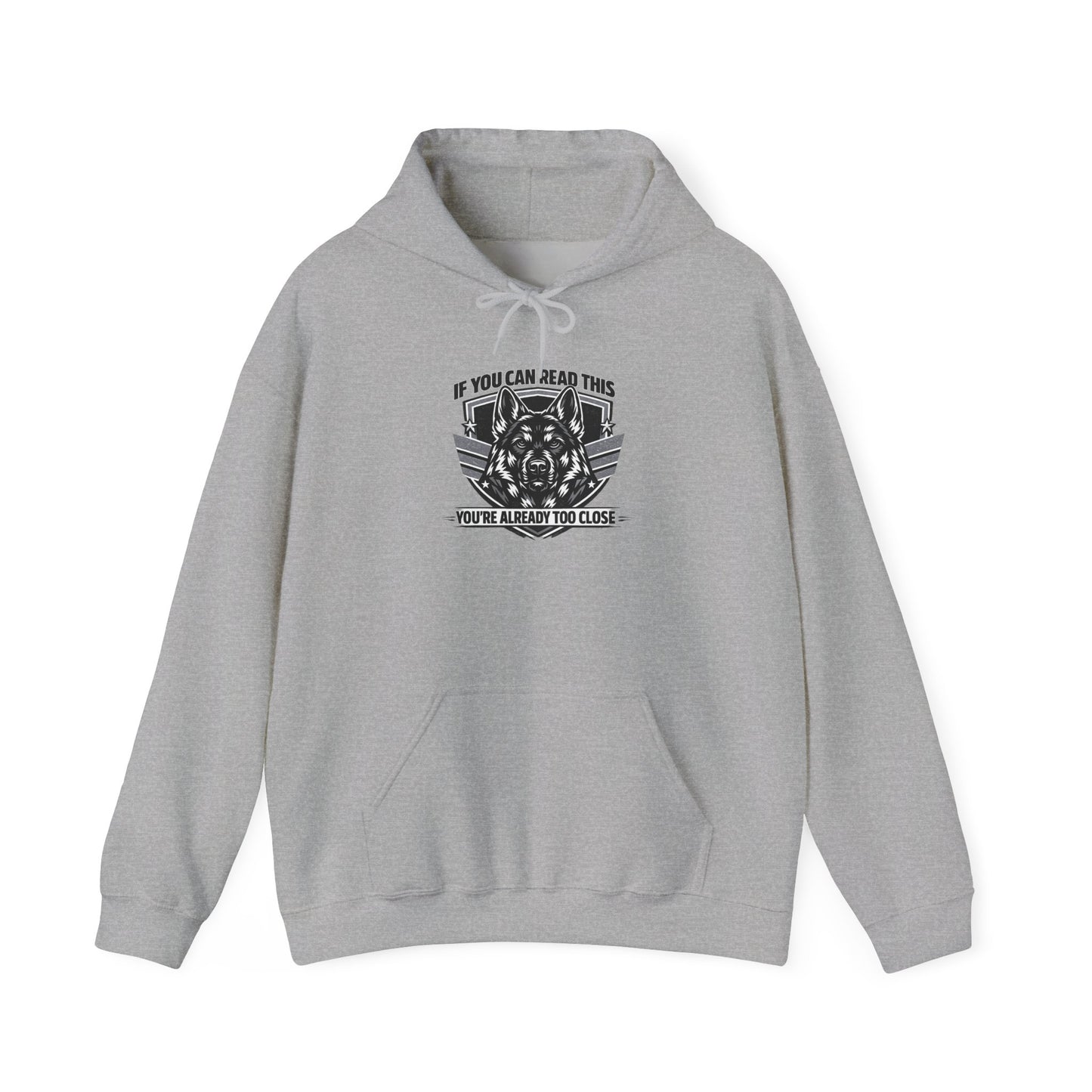 Hoodie — "If You Can Read This You're Already Too Close" Tactical Skull Graphic