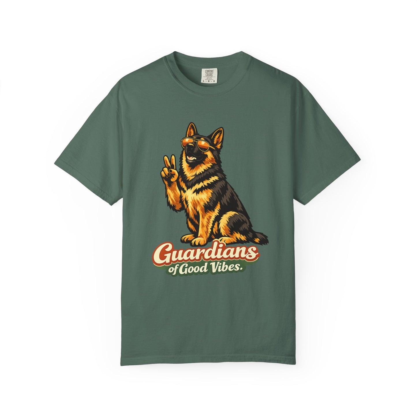 Guardians of Good Vibes German Shepherd T-shirt | Peace Sign Dog Tee