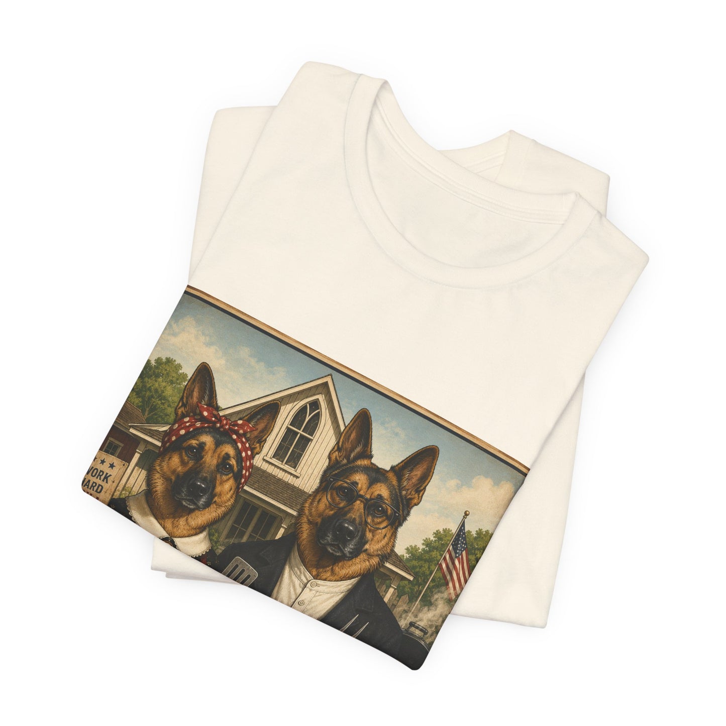 American Gothic – Backyard Style | German Shepherd BBQ T-Shirt