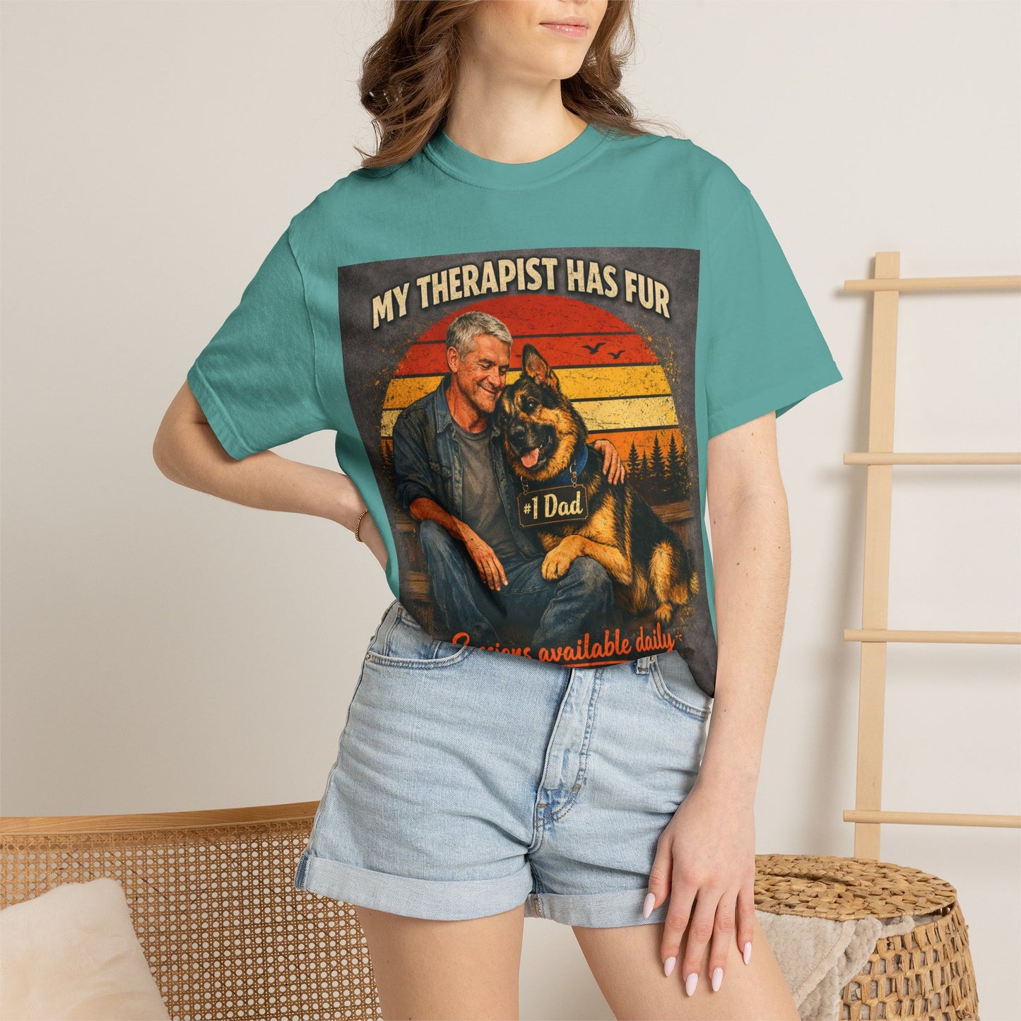 My Therapist Has Fur T-shirt | Dog Dad Graphic Tee, German Shepherd Design