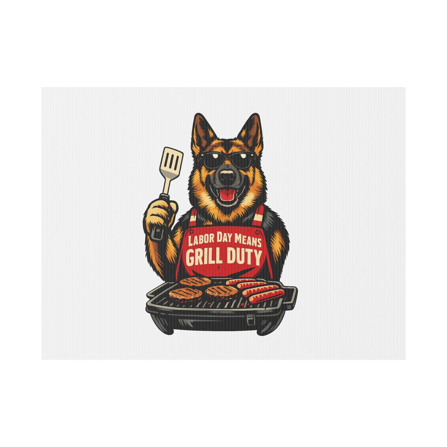 Labor Day Means Grill Duty Yard Sign – German Shepherd BBQ Plastic Lawn Sign