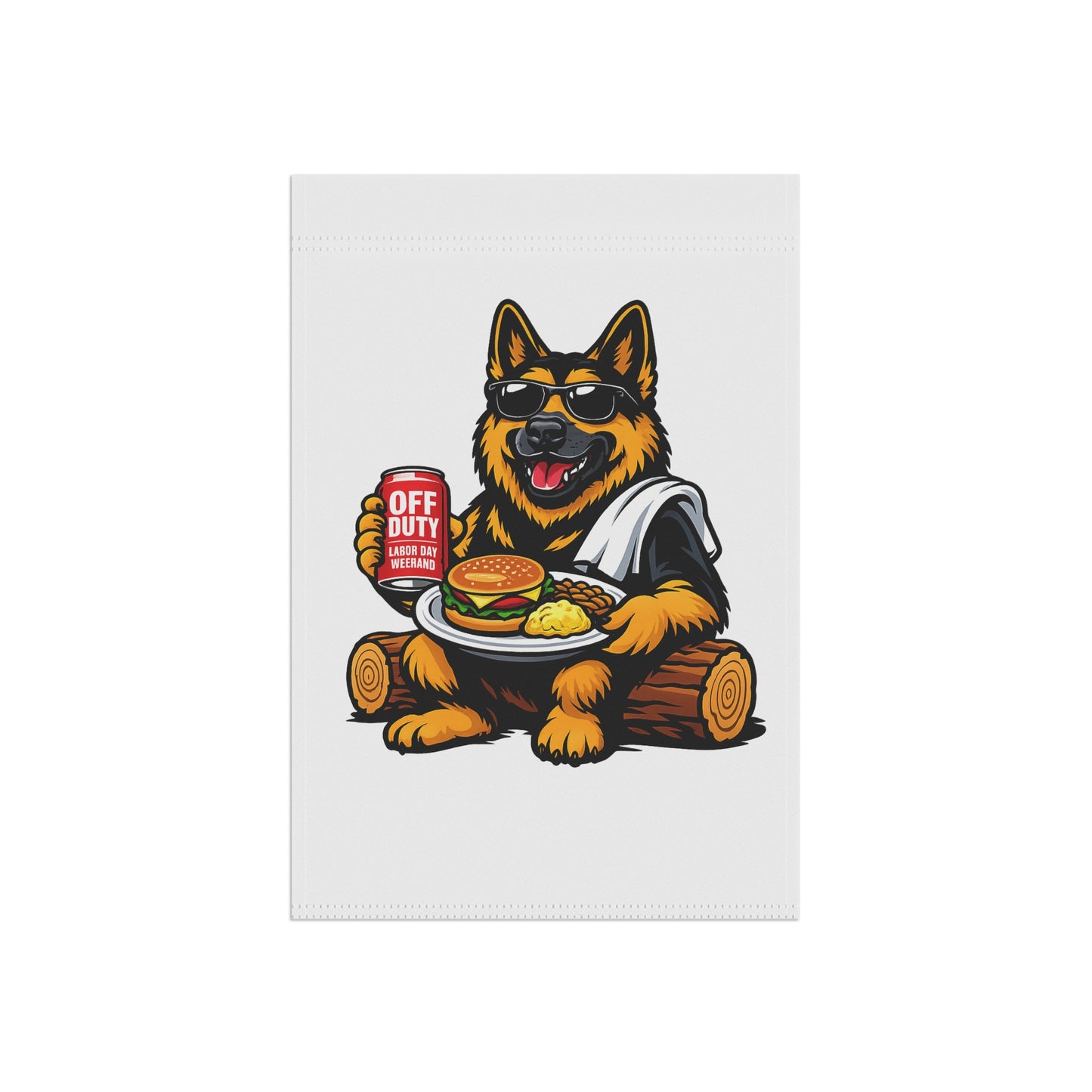 German Shepherd Relaxing Garden Flag — "Off Duty" BBQ Dog House Banner