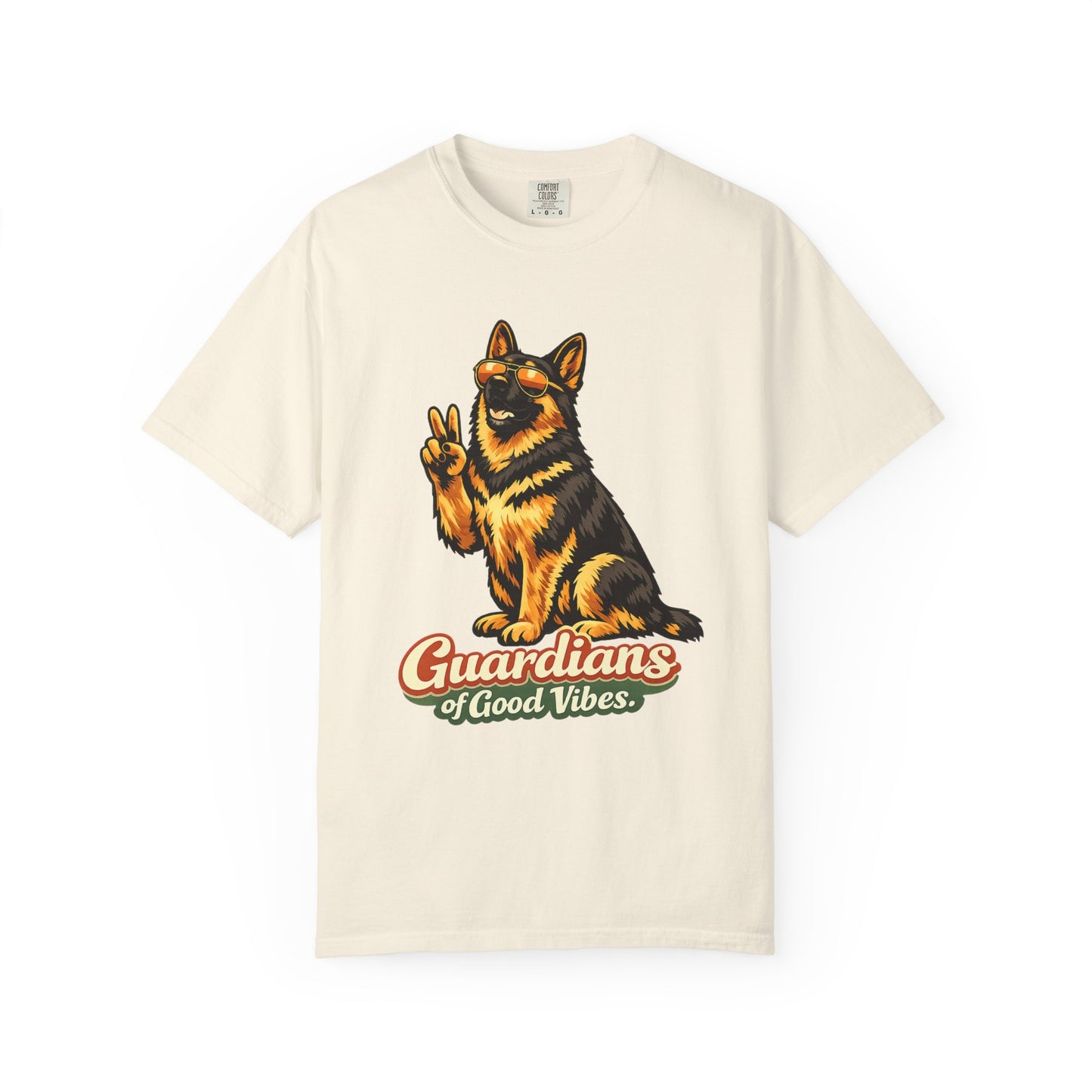Guardians of Good Vibes German Shepherd T-shirt | Peace Sign Dog Tee