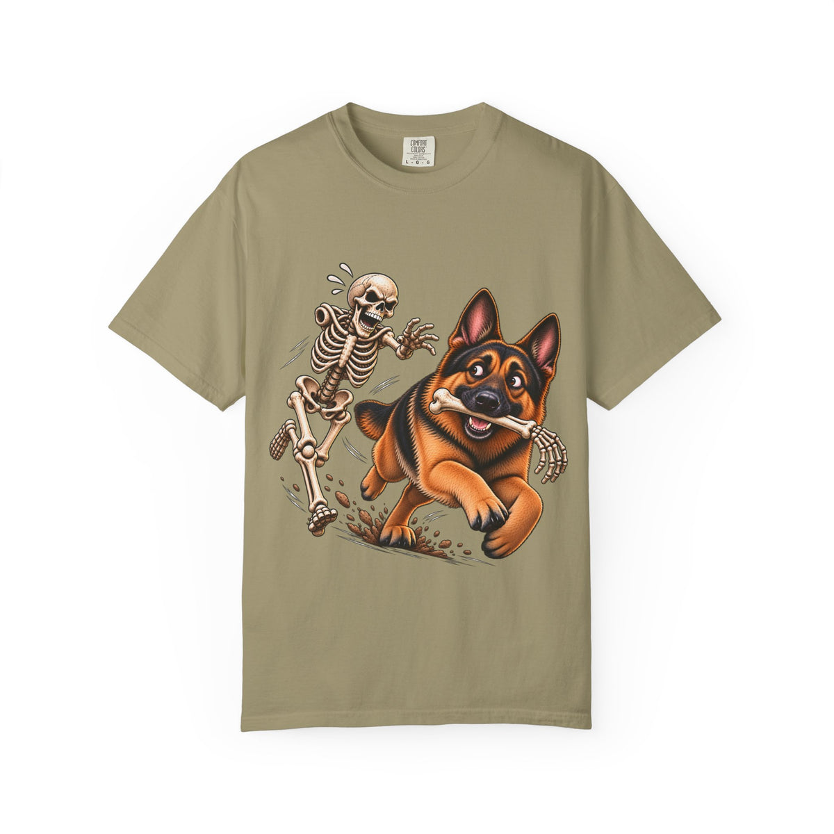 German Shepherd Skeleton Bone Chase T-Shirt – Funny Halloween GSD Shirt