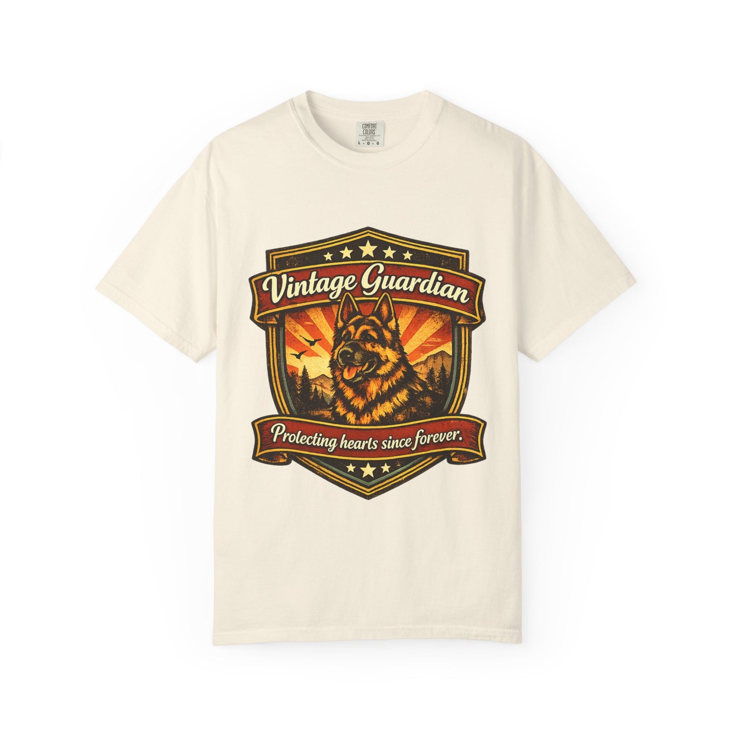 Vintage Guardian German Shepherd T-Shirt | Dog Badge Shield Design