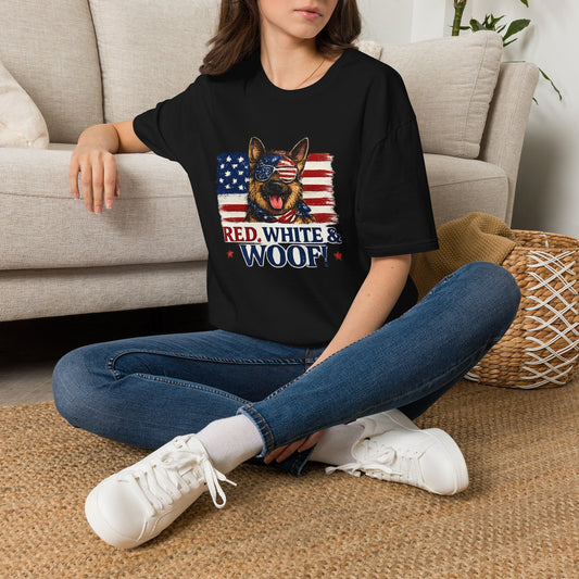 Red, White & Woof! T-Shirt | Funny Patriotic German Shepherd Shirt