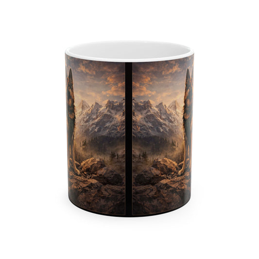 German Shepherd Mountain Sunset Mug | Ceramic Coffee Cup