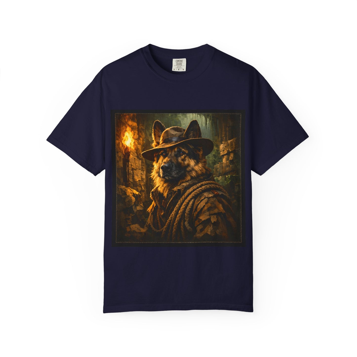 Indy Explorer German Shepherd T‑Shirt – Adventure Dog Lover Tee | Vintage Noir Canine Illustration | Bella Canvas 3001