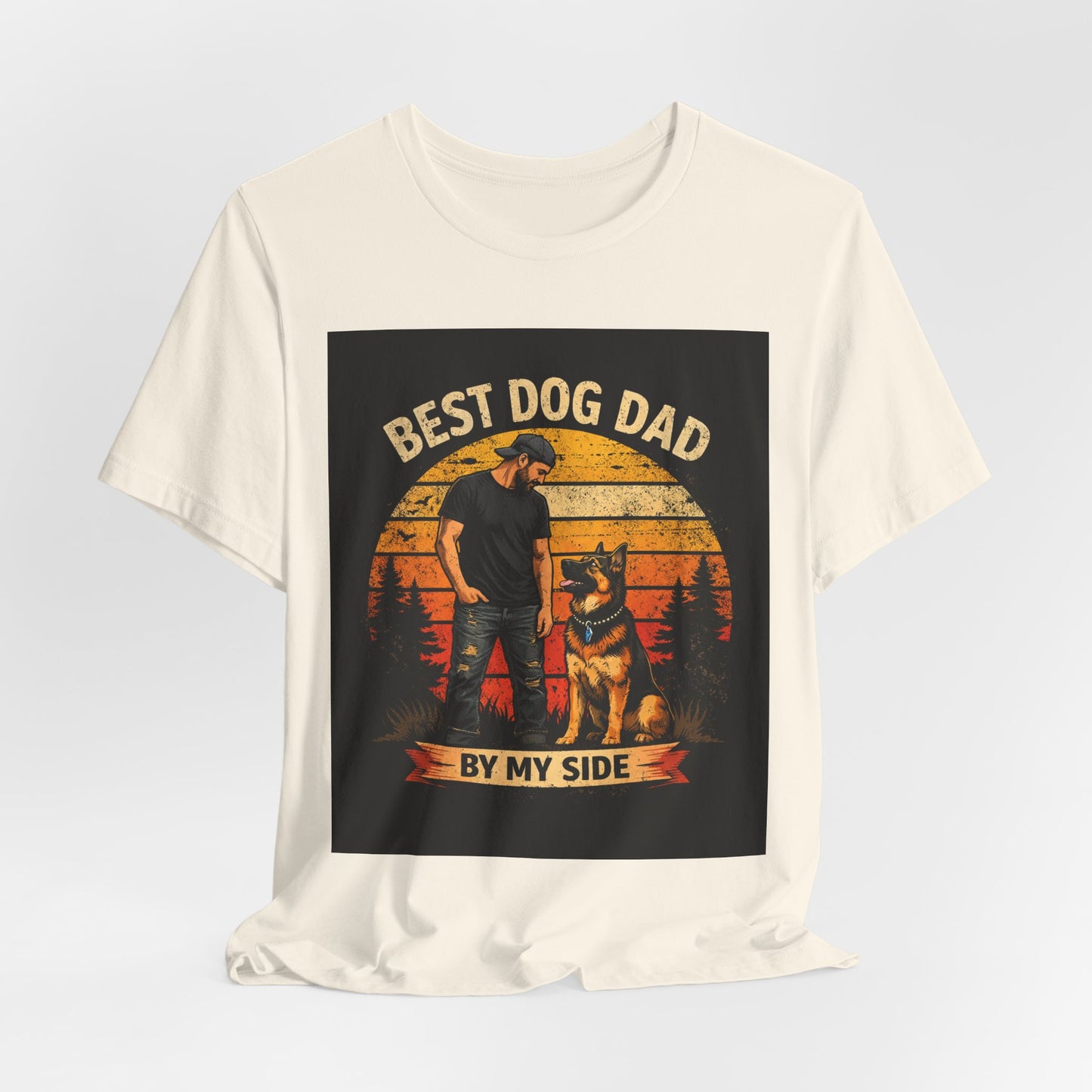 Best Dog Dad by My Side Tee | Man with German Shepherd Vintage Sunset