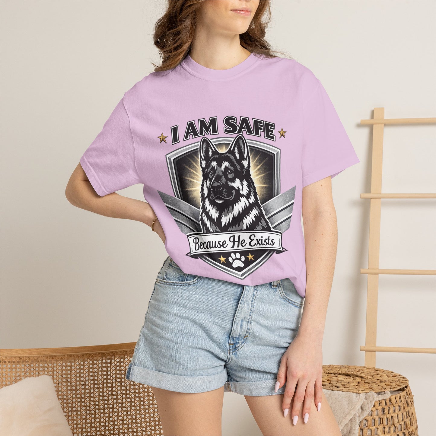 I Am Safe Because He Exists German Shepherd T-Shirt