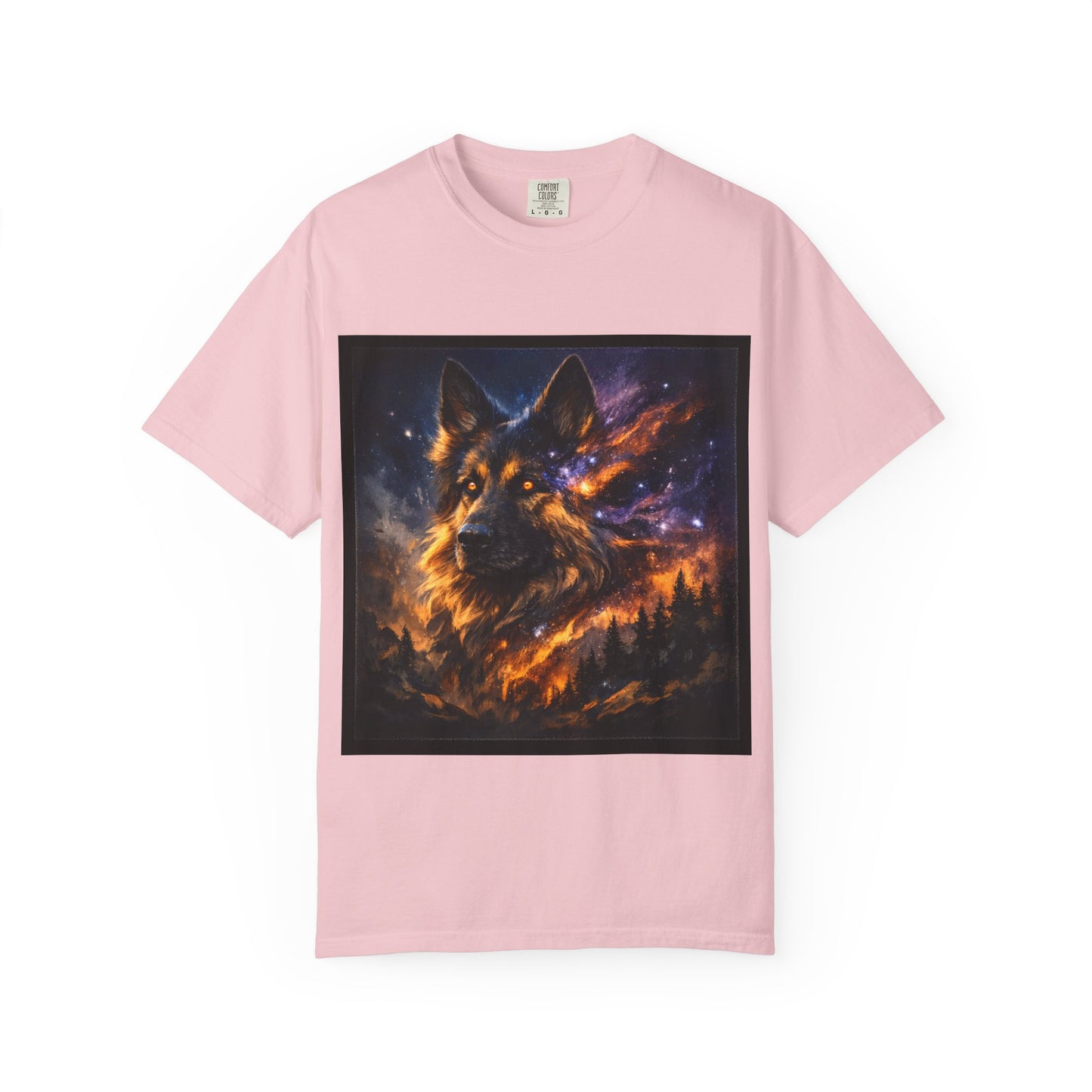 Cosmic German Shepherd Blaze T-Shirt | Galaxy fire Animal Artwork
