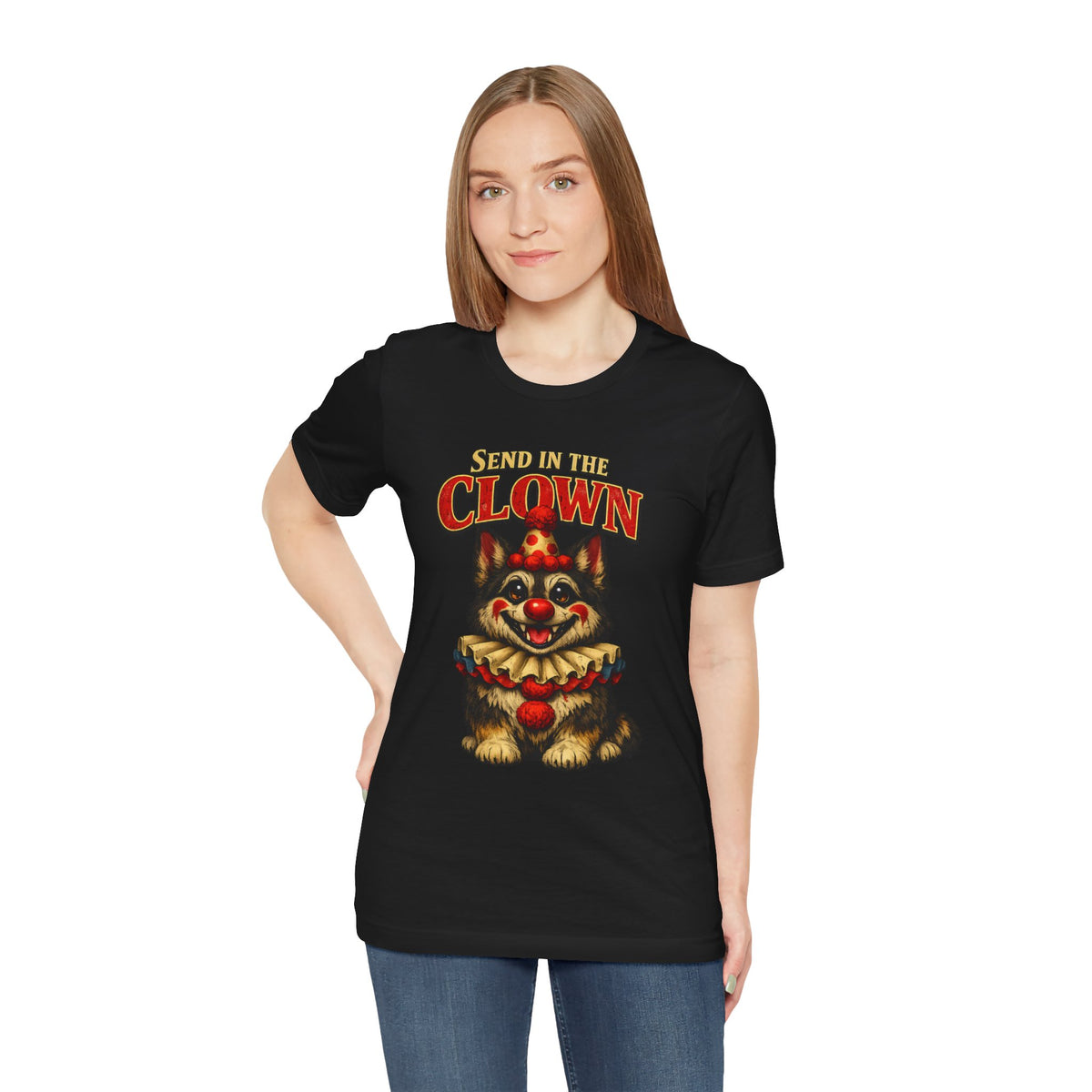Send in the Clown German Shepherd Halloween T-Shirt – Funny Creepy Cute GSD Dog Lover Graphic Tee