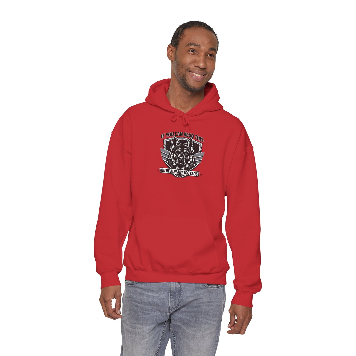 Hoodie — "If You Can Read This You're Already Too Close" Tactical Skull Graphic