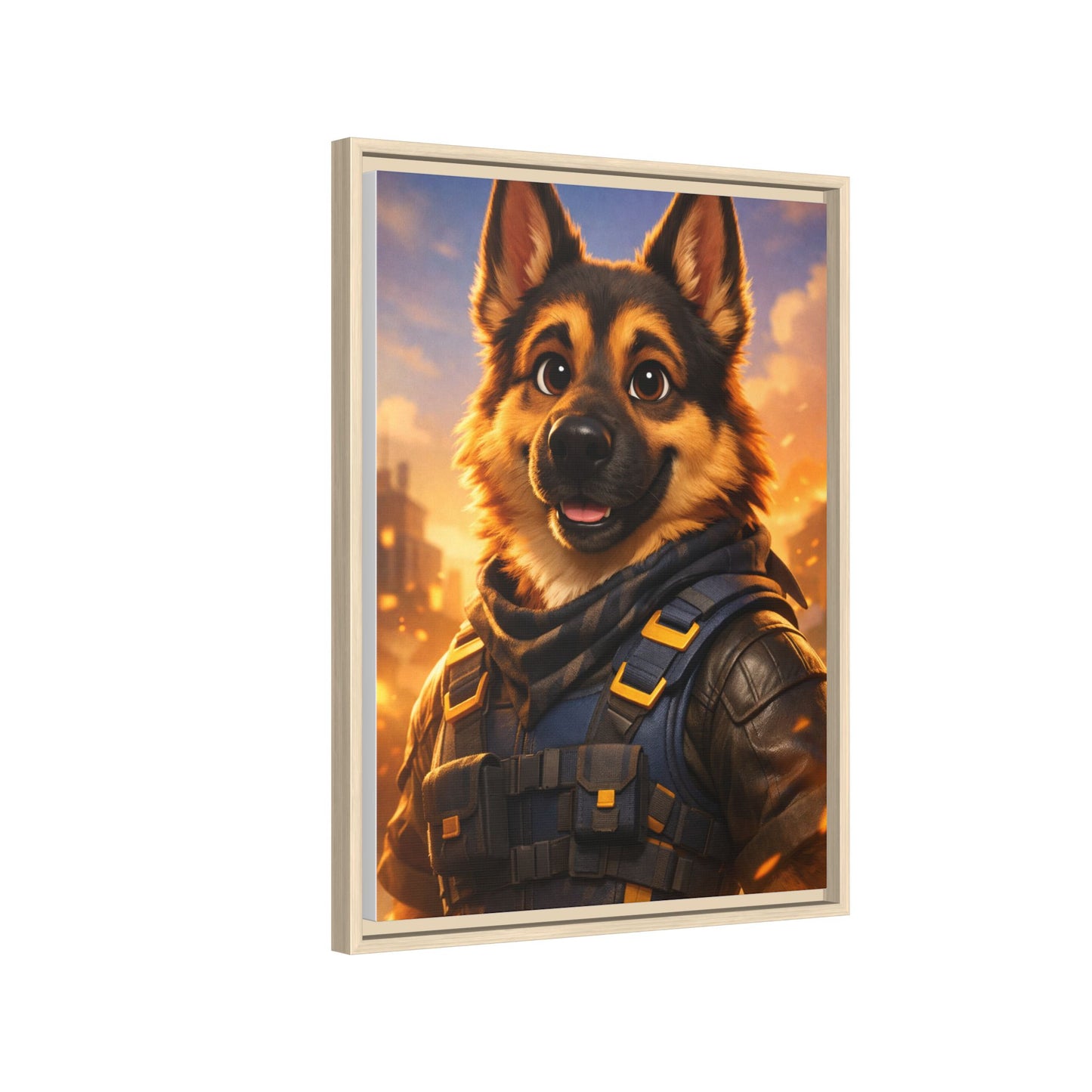 German Shepherd Hero Art – Tactical Dog Character Wall Canvas | Cinematic GSD Decor | Framed Matte Canvas