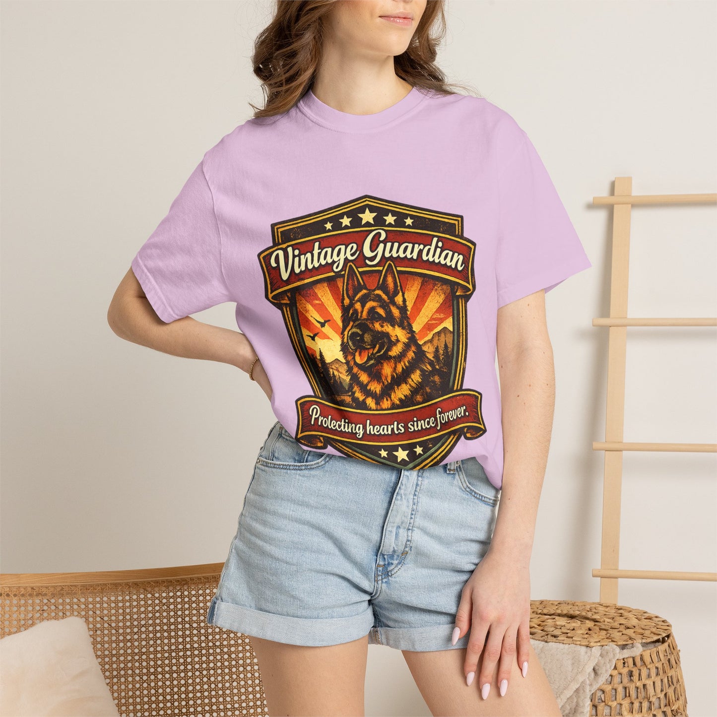 Vintage Guardian German Shepherd T-Shirt | Dog Badge Shield Design