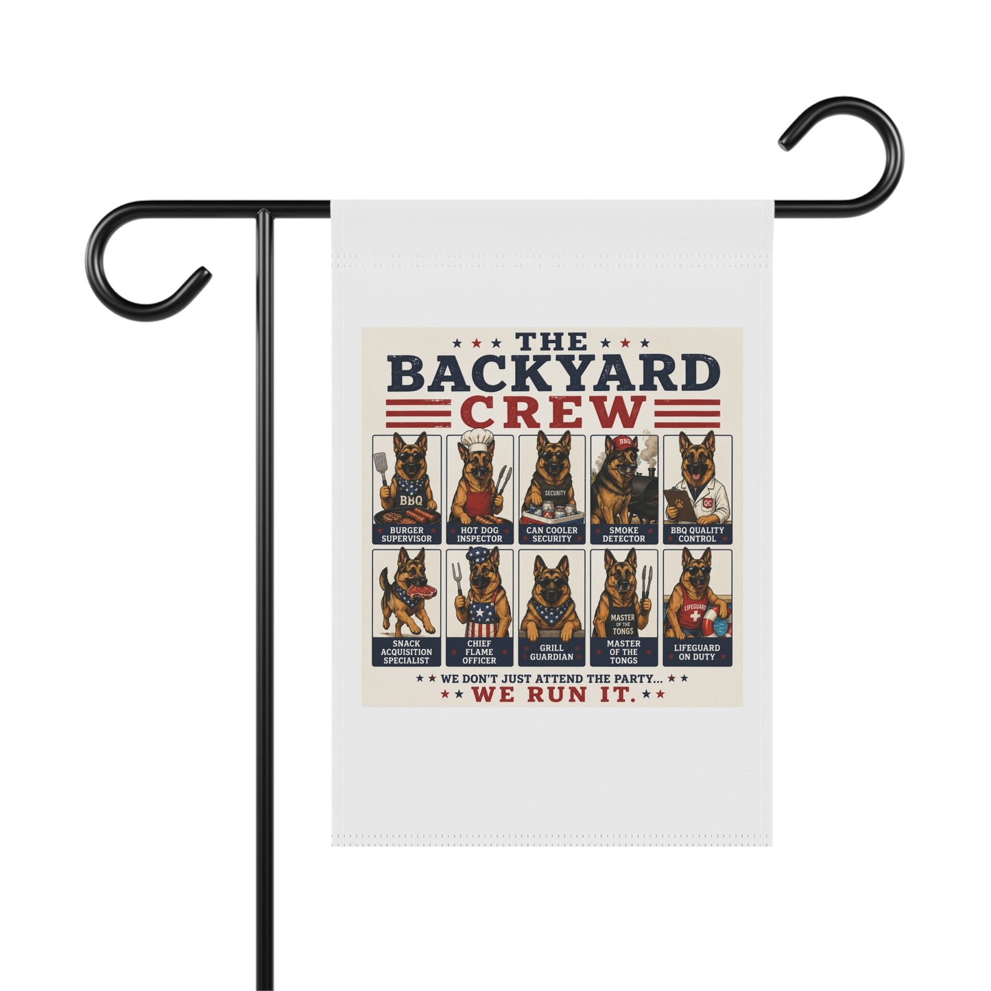 Backyard Crew Garden Flag — Patriotic German Shepherd Dog Yard Banner