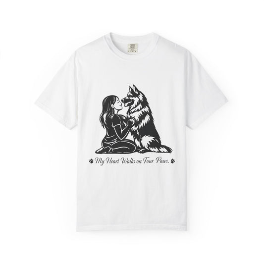 Girl and German Shepherd Illustration T-Shirt | My Heart Walks on Four Paws