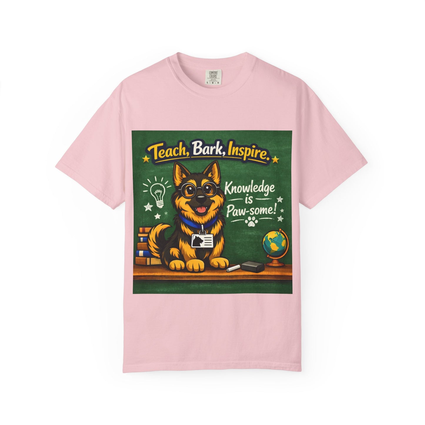 Teach Bark Inspire German Shepherd T‑Shirt – Knowledge Is Paw‑some Teacher Tee | Classroom Dog Lover Shirt | Bella Canvas 3001
