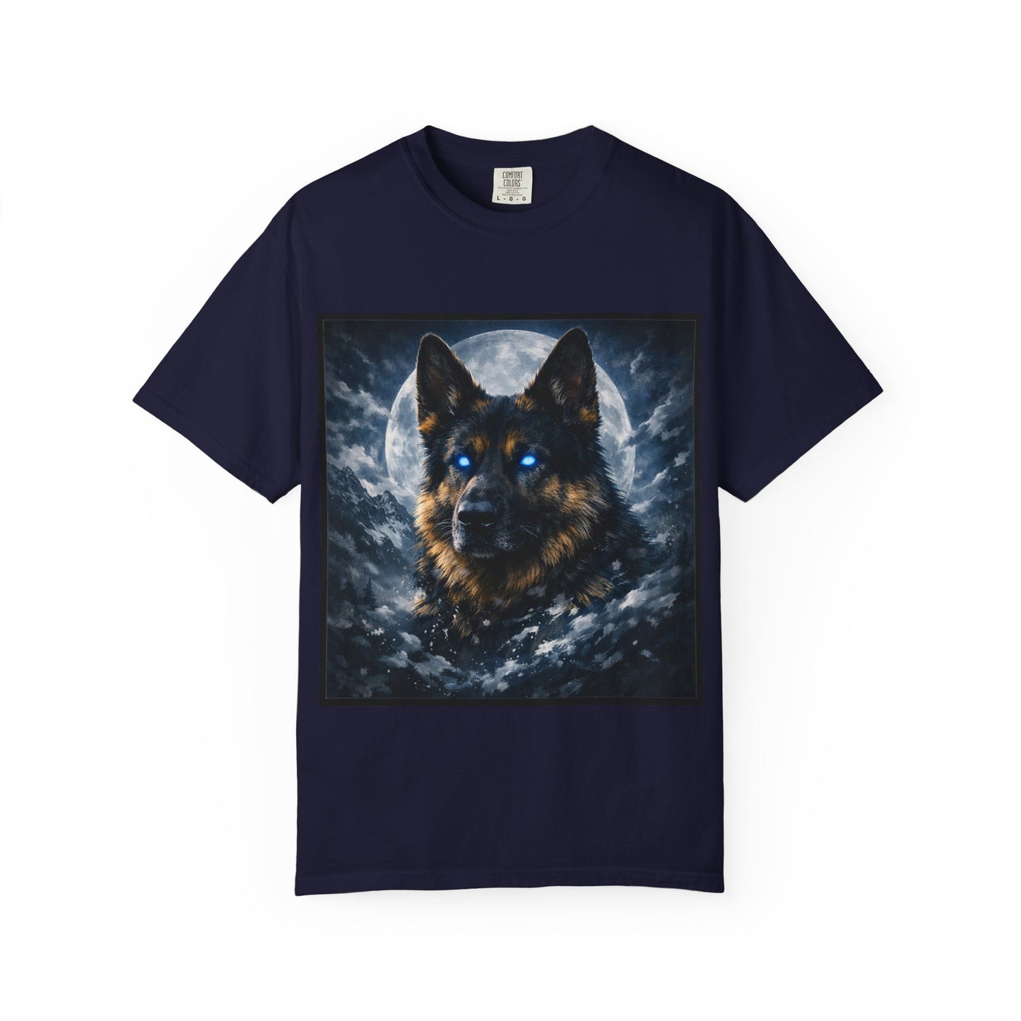 German Shepherd Portrait T-shirt | Dog Art, Night Sky Paw Print