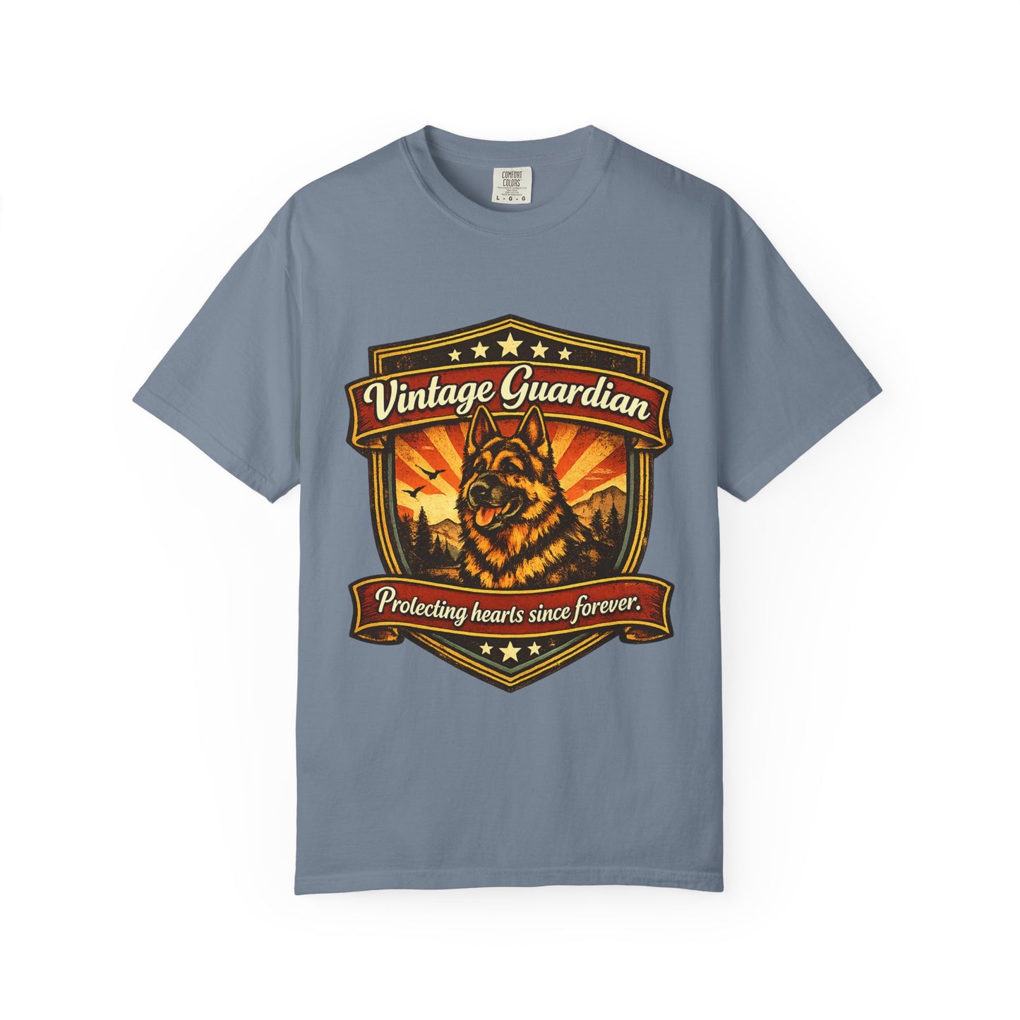 Vintage Guardian German Shepherd T-Shirt | Dog Badge Shield Design