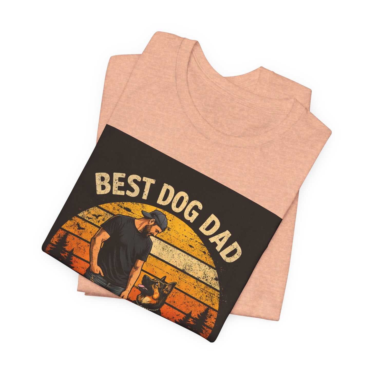 Best Dog Dad by My Side Tee | Man with German Shepherd Vintage Sunset