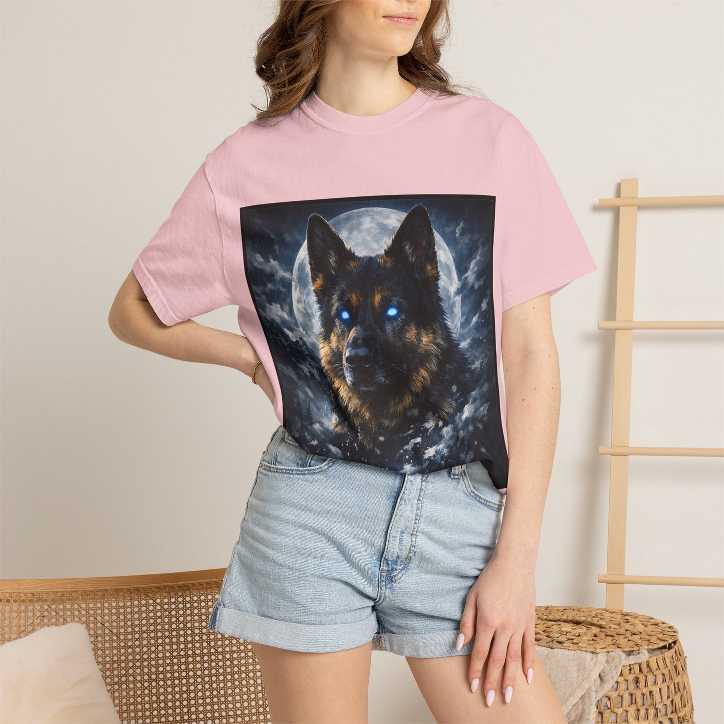 German Shepherd Portrait T-shirt | Dog Art, Night Sky Paw Print