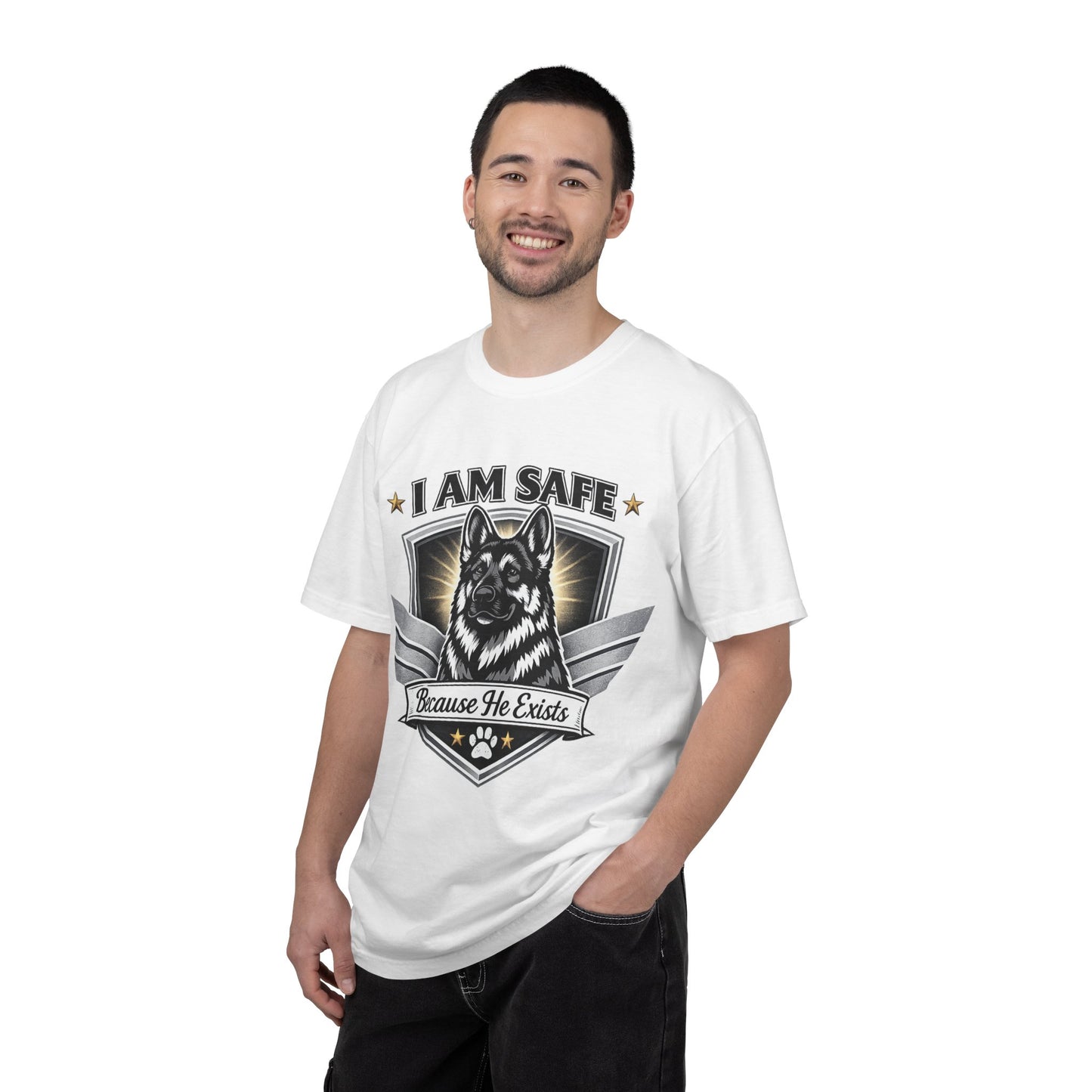 I Am Safe Because He Exists German Shepherd T-Shirt