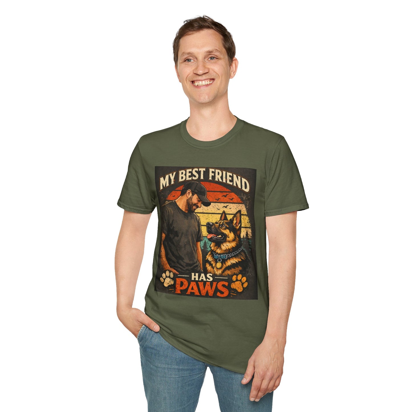 My Best Friend Has Paws Retro T‑Shirt – Dog Lover Vintage Graphic Tee | Pet Owner Gift | Gildan Softstyle