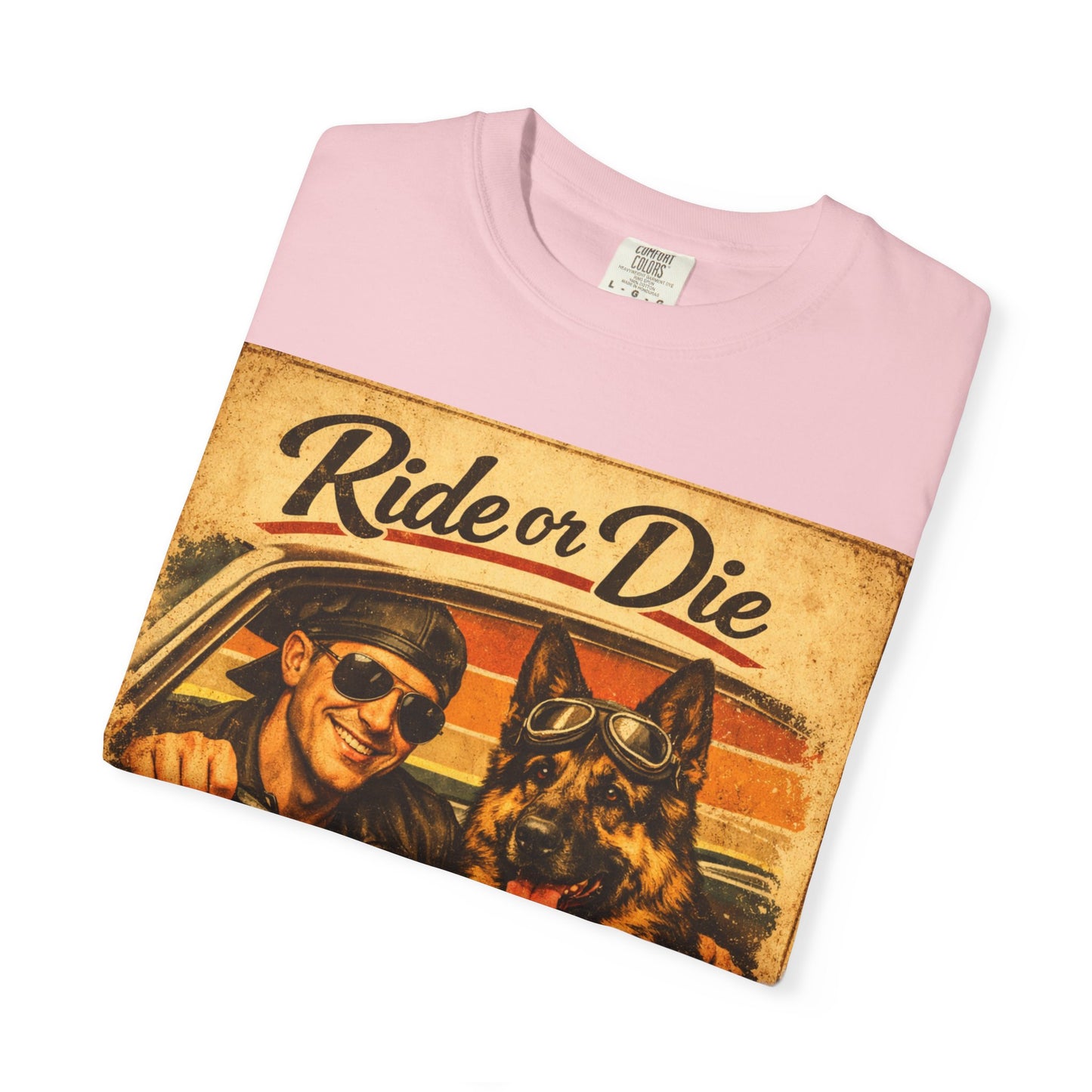 Ride or Die Co-Pilot T-shirt | Retro Driver and German Shepherd Design
