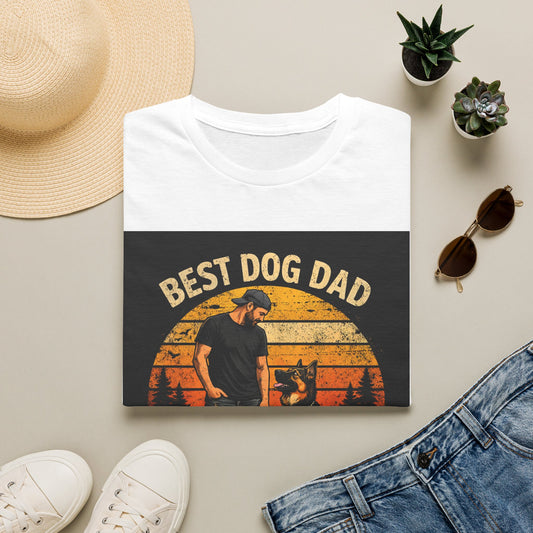 Best Dog Dad T-Shirt | Retro Sunset Dog Dad By My Side Design