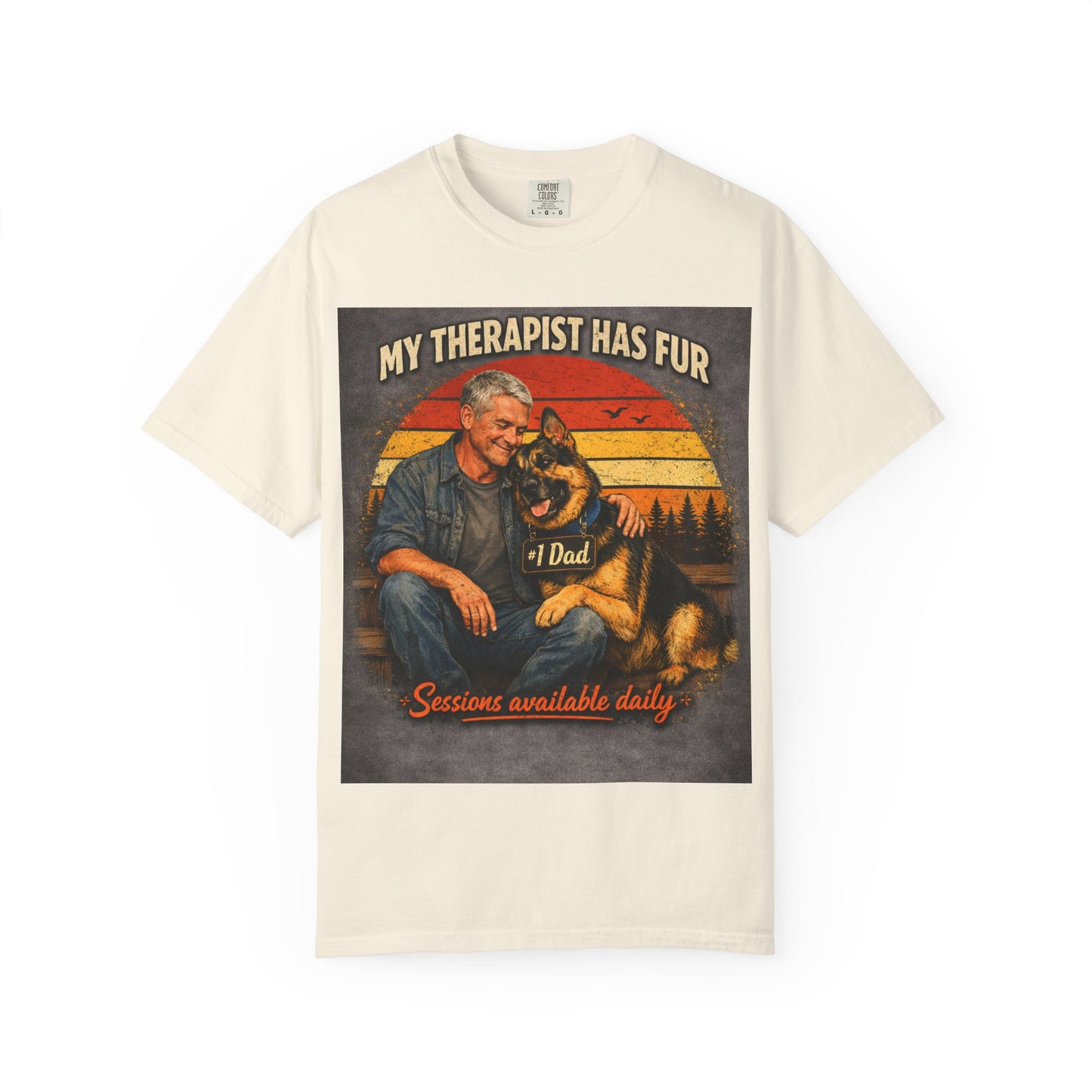 My Therapist Has Fur T-shirt | Dog Dad Graphic Tee, German Shepherd Design