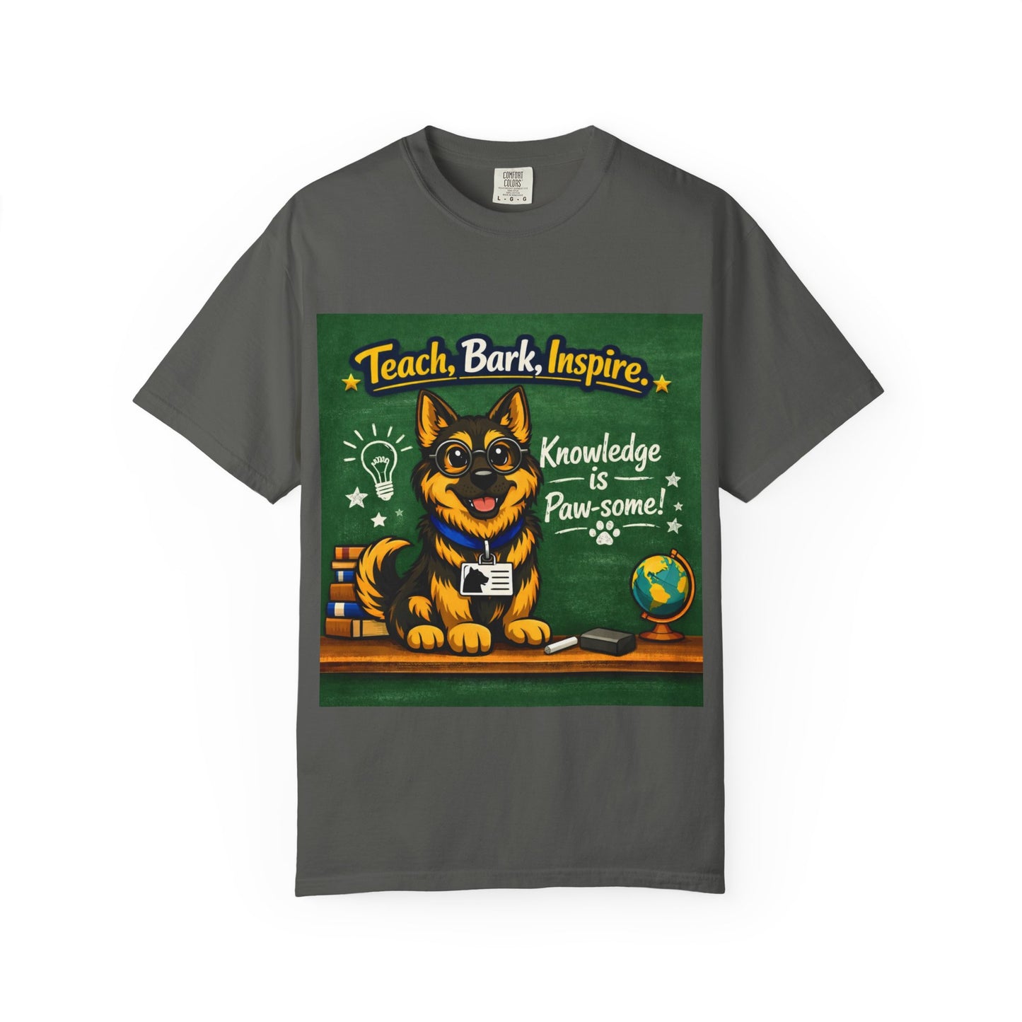 Teach Bark Inspire German Shepherd T‑Shirt – Knowledge Is Paw‑some Teacher Tee | Classroom Dog Lover Shirt | Bella Canvas 3001
