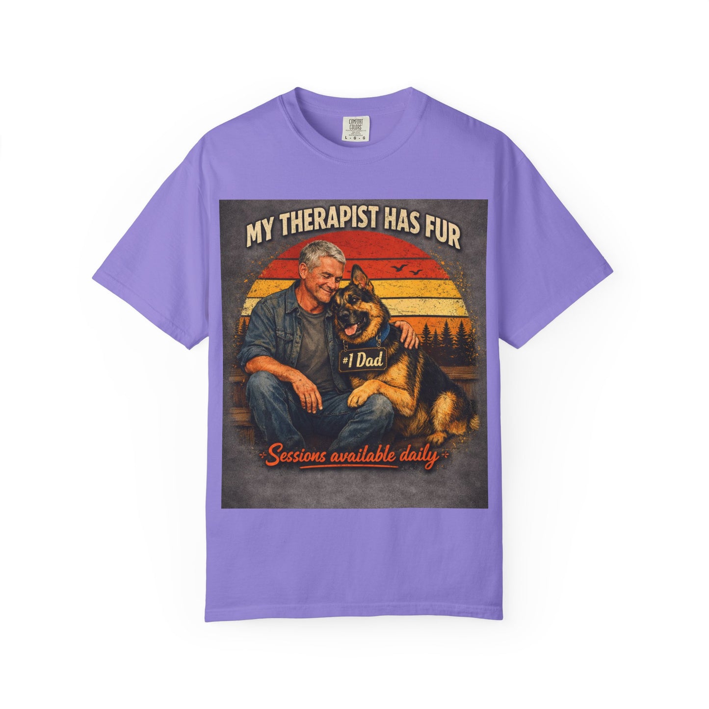 My Therapist Has Fur T-shirt | Dog Dad Graphic Tee, German Shepherd Design