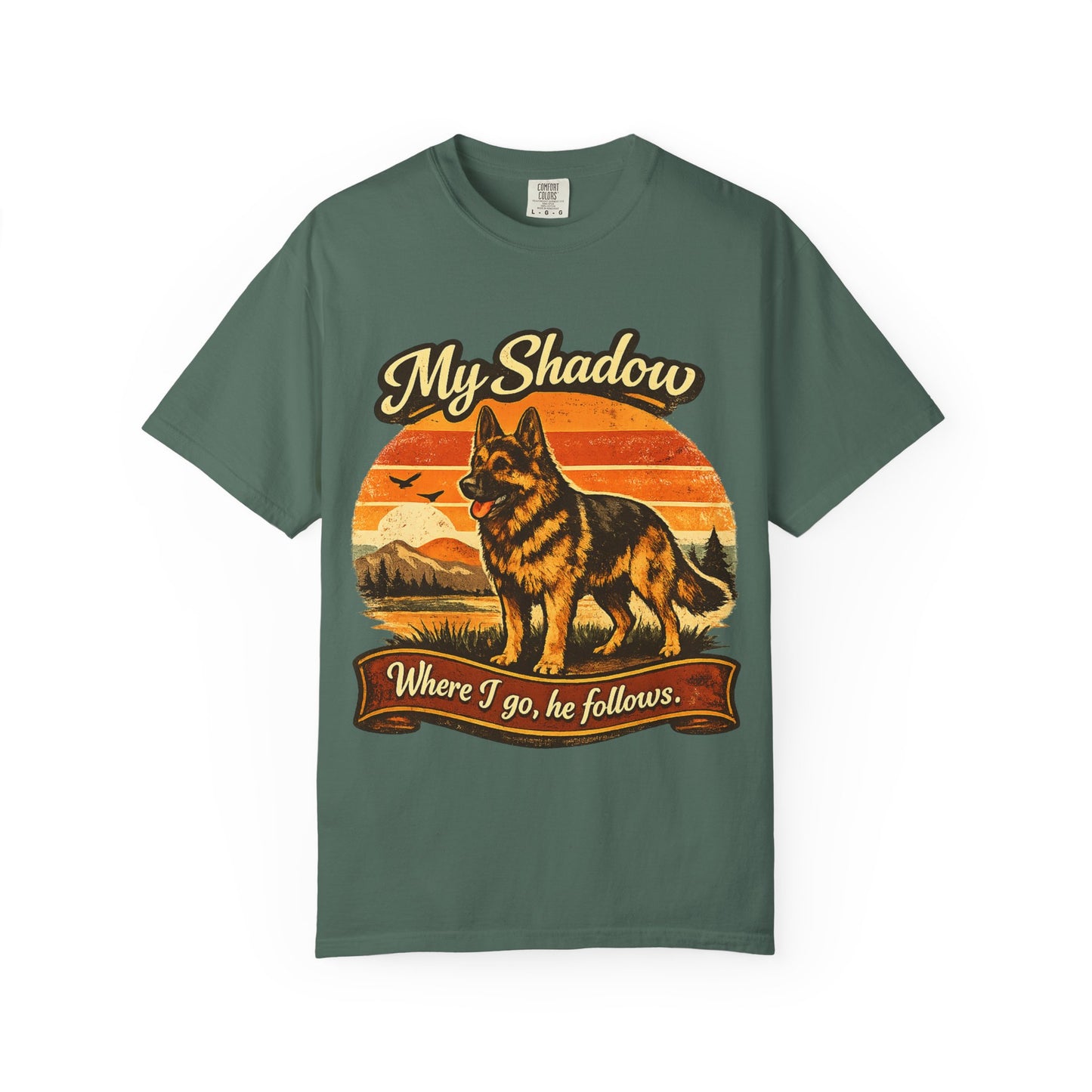 German Shepherd 'My Shadow' Vintage Sunset T-Shirt | Dog Lover Tee