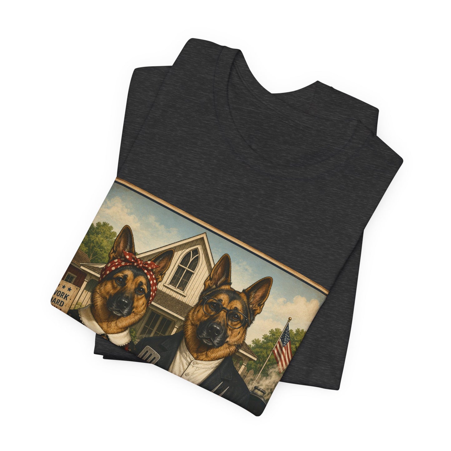 American Gothic – Backyard Style | German Shepherd BBQ T-Shirt