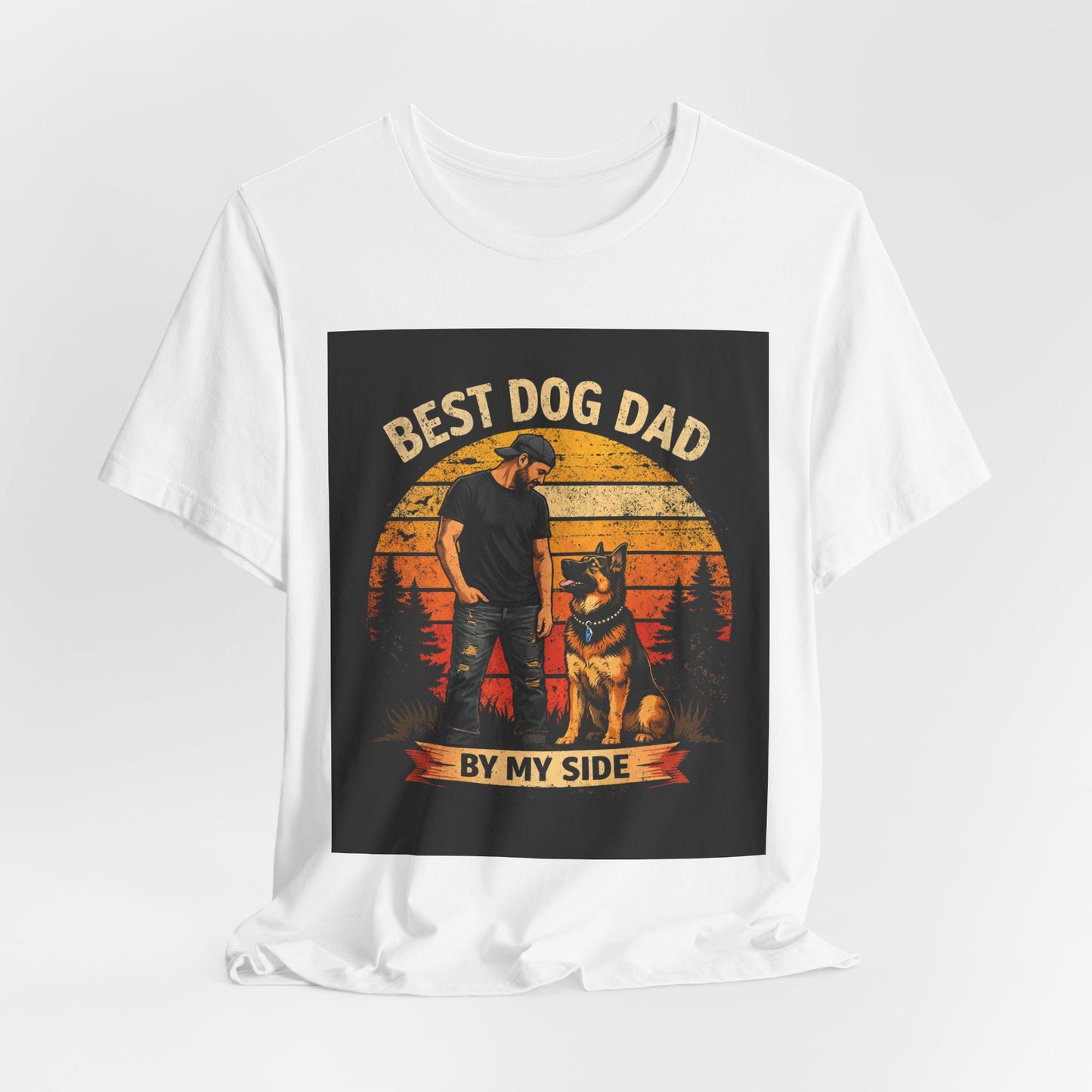 Best Dog Dad by My Side Tee | Man with German Shepherd Vintage Sunset