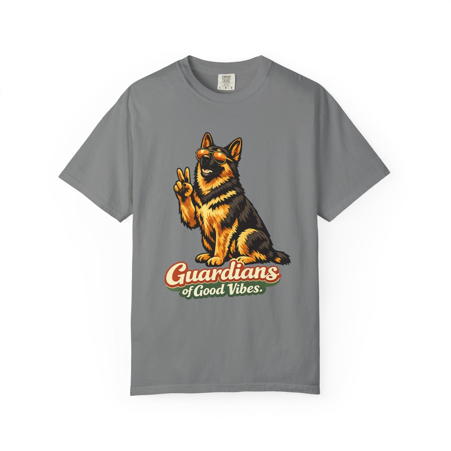 Guardians of Good Vibes German Shepherd T-shirt | Peace Sign Dog Tee