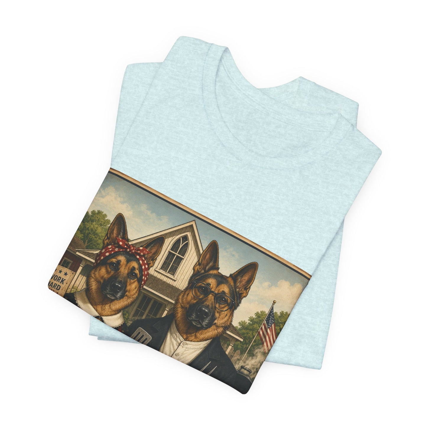 American Gothic – Backyard Style | German Shepherd BBQ T-Shirt