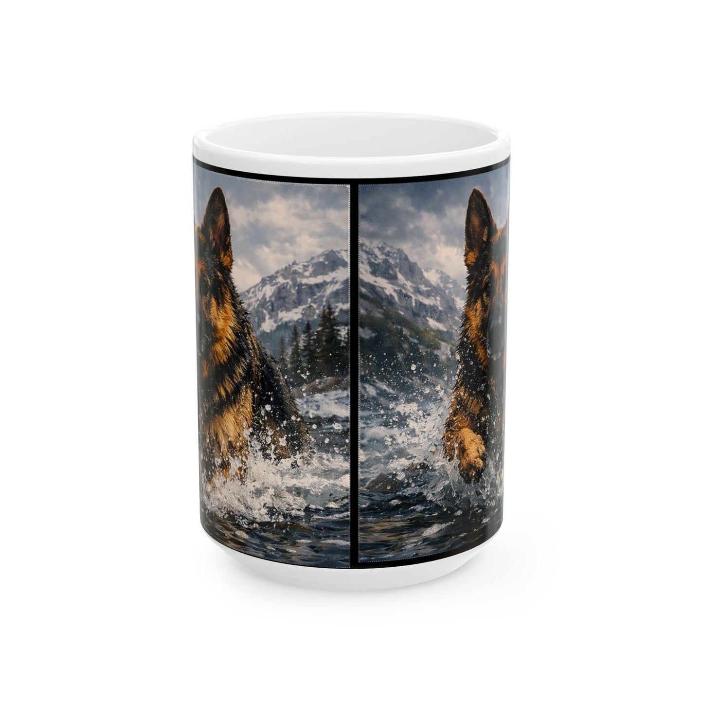 German Shepherd Running Through Water Mug
