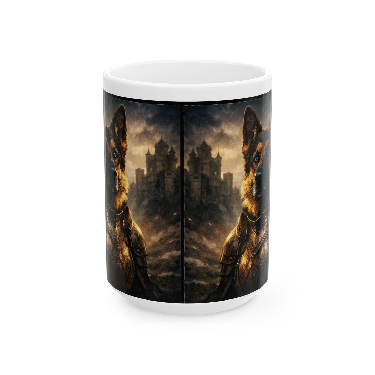 Armored German Shepherd Mug | Medieval Knight Dog Portrait